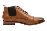 Regalstep Men's Brown Crocodile Texture Lace-Up Ankle Boots