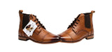 Regalstep Men's Brown Crocodile Texture Lace-Up Ankle Boots