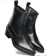 Man'Black Leather Zip Ankle Boots – Block Heel | Premium Comfort