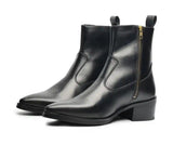 Man'Black Leather Zip Ankle Boots – Block Heel | Premium Comfort