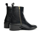 Man'Black Leather Zip Ankle Boots – Block Heel | Premium Comfort