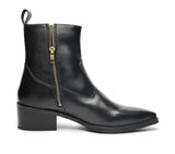 Man'Black Leather Zip Ankle Boots – Block Heel | Premium Comfort