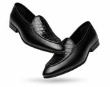 RegalStep Men's Black Crocodile Texture Formal Slip-On Loafers