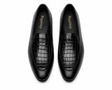 RegalStep Men's Black Crocodile Texture Formal Slip-On Loafers