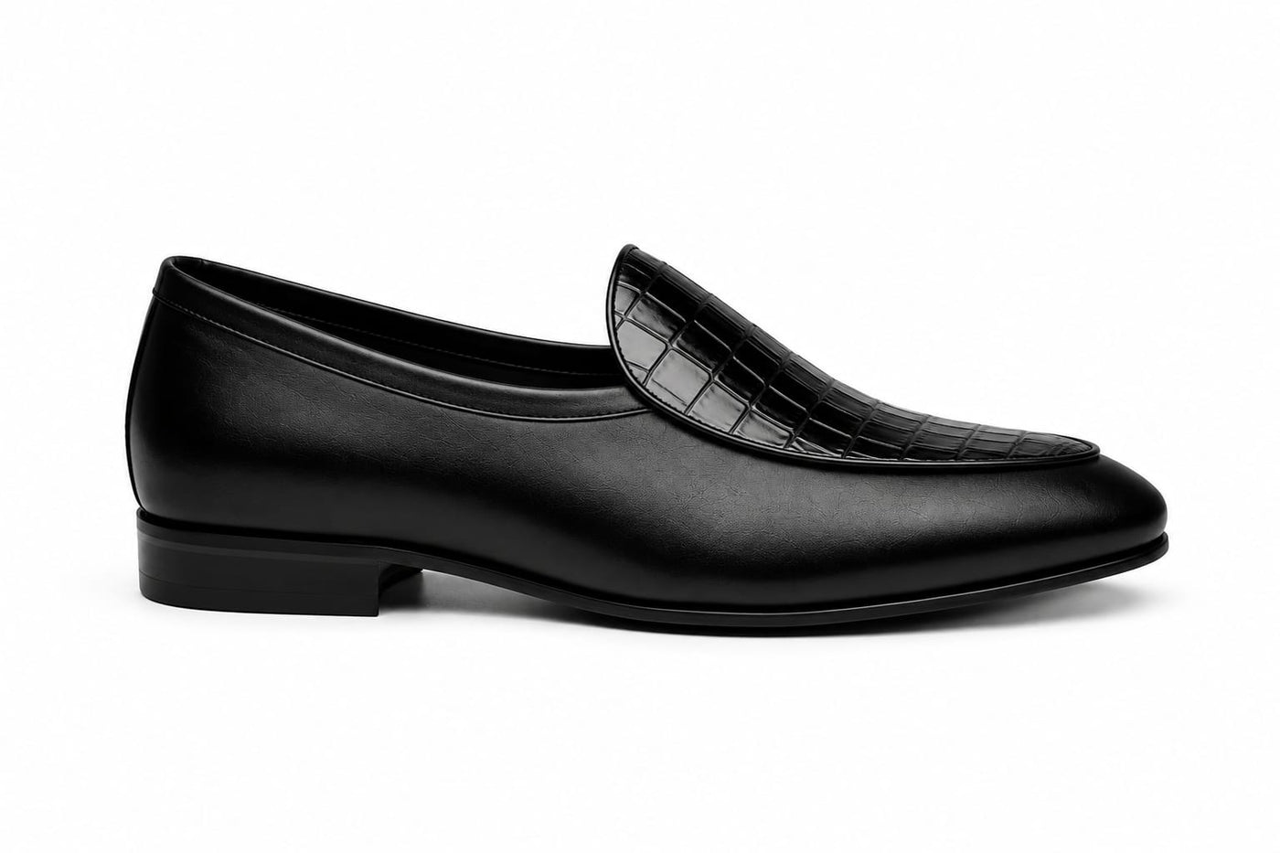 RegalStep Men's Black Crocodile Texture Formal Slip-On Loafers