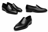 RegalStep Men's Black Crocodile Texture Formal Slip-On Loafers