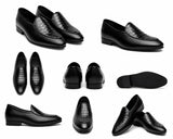 RegalStep Men's Black Crocodile Texture Formal Slip-On Loafers