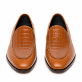 RegalStep Men's Premium Tan Leather Croc Textured Slip-On Loafers