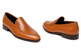 RegalStep Men's Premium Tan Leather Croc Textured Slip-On Loafers