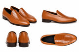 RegalStep Men's Premium Tan Leather Croc Textured Slip-On Loafers