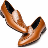 RegalStep Men's Premium Tan Leather Croc Textured Slip-On Loafers