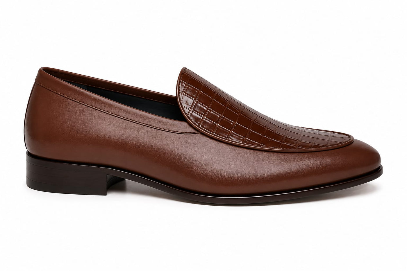 RegalStep Men's Premium Brown Leather Croc Textured Slip-On Loafers