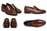 RegalStep Men's Premium Brown Leather Croc Textured Slip-On Loafers
